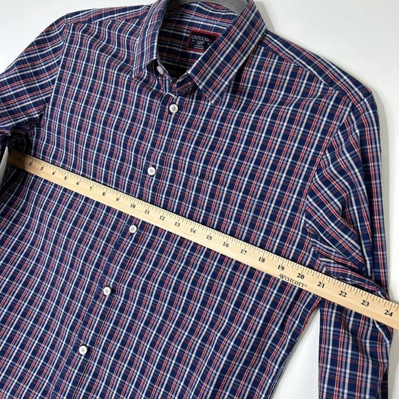 Untuckit Cormons Button Down Shirt Mens Size Large Red White Blue Plaid Slim Fit - Picture 5 of 10